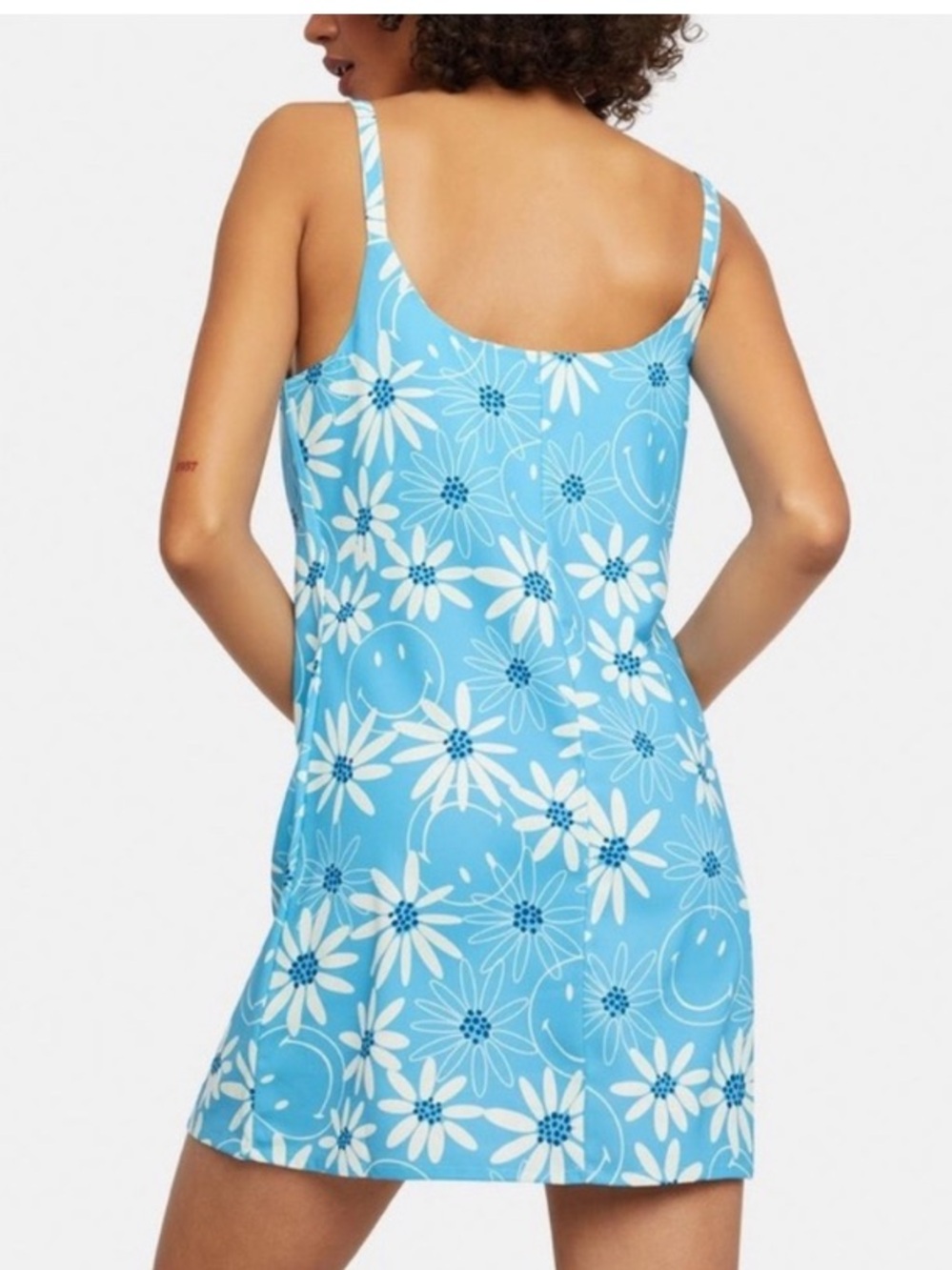 BSR By Samii Ryan Sky Blue Smiley Daisy Floral Print Spaghetti Strap Mini Dress
